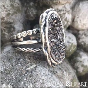 Grace & Heart Sterling Silver / Drusy Ring Sz 7.5